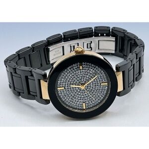 Gorgeous ANNE KLEIN Women's Pave Crystal Dial w NEW Black Ceramic Bracelet Watch